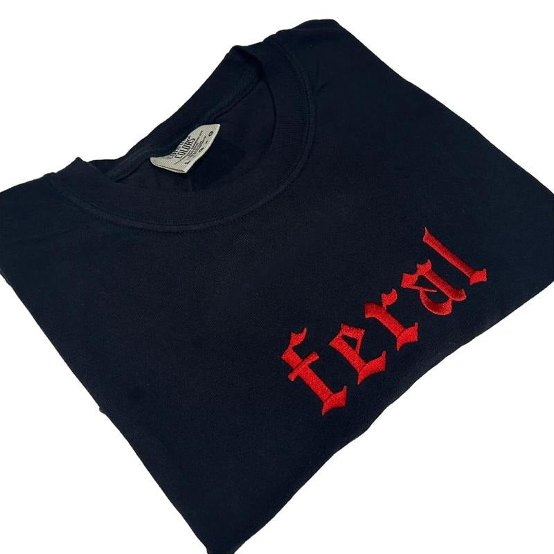 Comfort Colors - RED Feral Embroidered T-shirt Hoodie, Sweatshirt | CiraTrend.com