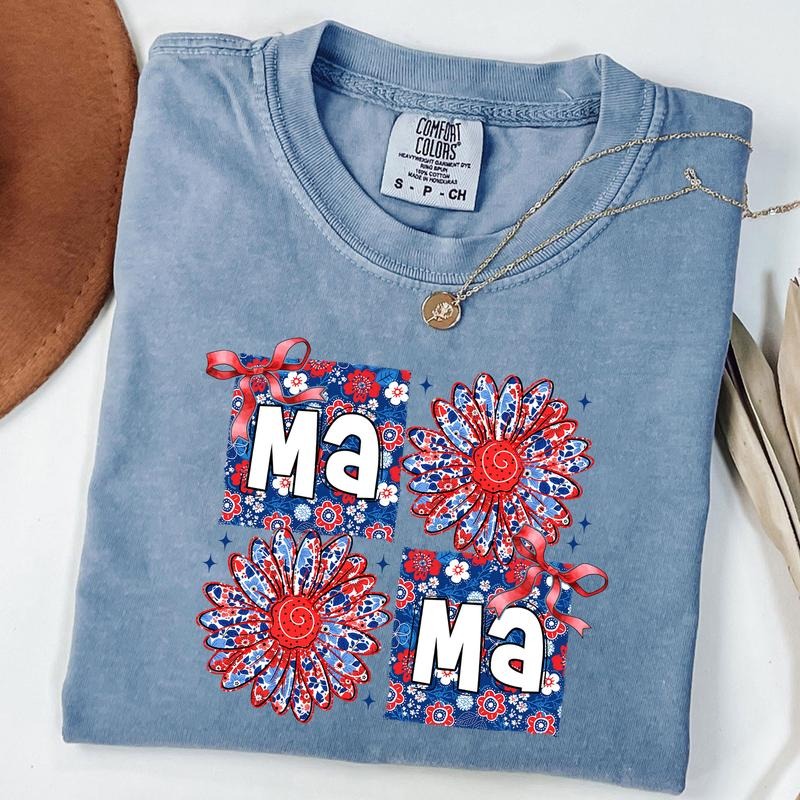 Comfort Colors 4th Of July Mama TShirt, Floral Mama Tee, American Mom Shirt