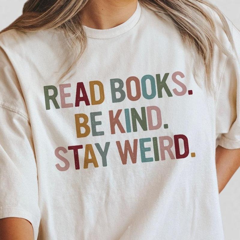 Comfort Colors Book Lovers Shirt, Read Books Be Kind Stay Weird, Minimalist Book T-shirt, Retro Book Tee, Gifts for...