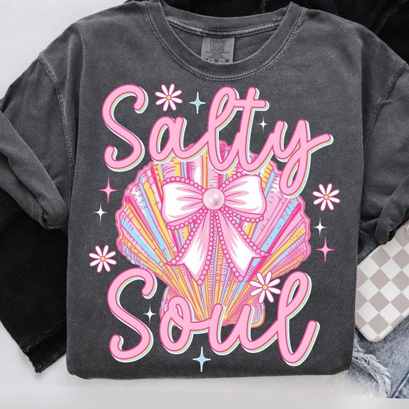 Comfort Colors Clam Pearl Coquette Salty Soul T-Shirt, Summer Vibes Pink Clam Shirt, Beach T-Shirt, Pink Summer Shirt,...