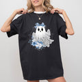 Comfort Colors Coquette Halloween Lace Ghost Shirt, Coquette Spooky Season Graphic Printed Tee, Retro Blue Floral Ghost...