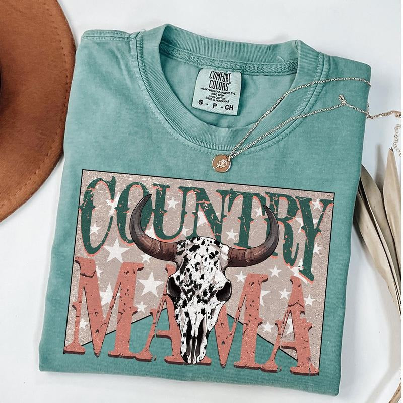 Comfort Colors Country Mama T-Shirt, Western Mama Shirt, Howdy Cowhide Tee, Mothers Day Gift Hoodie, Sweatshirt