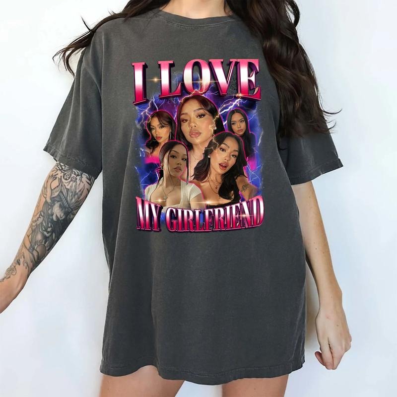 Comfort Colors Custom Photo Girlfriend Bootleg Shirt, I Love My Girlfriend Top, Vintage Rap Tee, Valentine's Day Gifts...