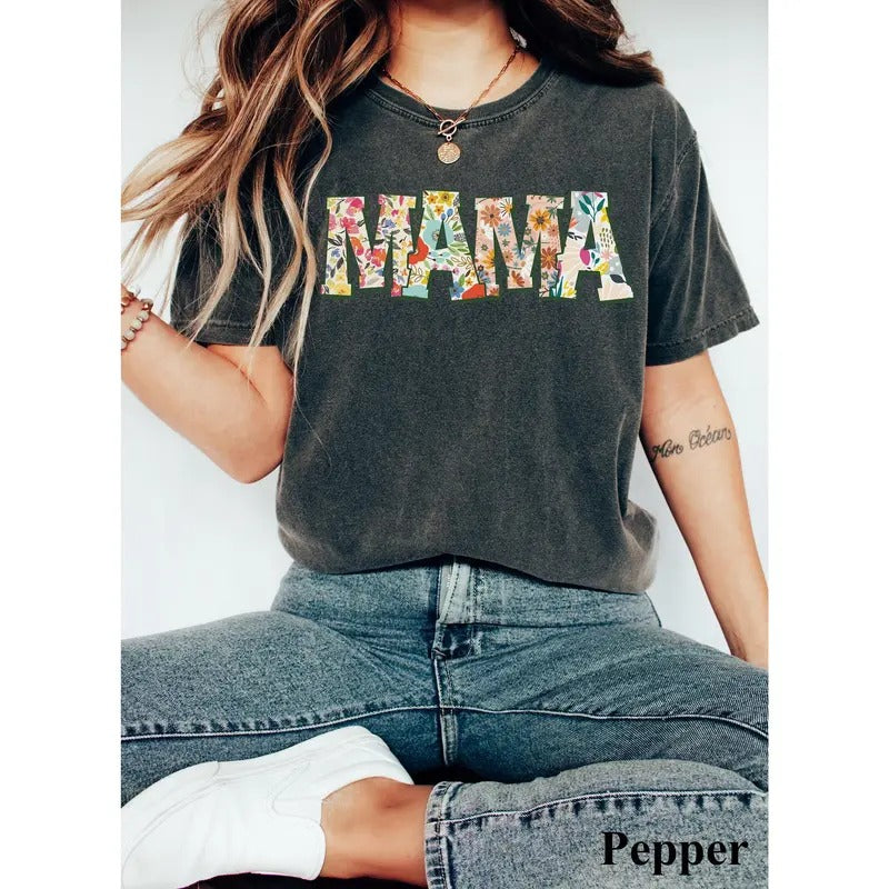 Comfort Colors Floral Mama Shirt Mom Shirt Mama Tshirt Mother's Day Shirt Fall Shirt Women Mama Tee Mom Gift Retro Mama...