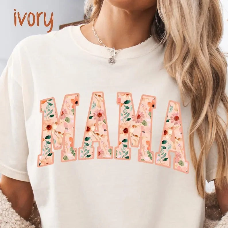 Comfort Colors Floral Mama Shirt, Cool Mom T-shirt, Oversized Mom Tee, Comfort Colors Flowered Mama Shirt, Gift Hoodie,...