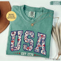 Comfort Colors Floral USA Shirt, American Girl Shirt, USA Est 1776 Shirt, Girly 4th of July Shirt, Patriotic Women Shirt,...