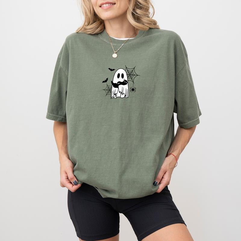 Comfort Colors Ghost Black Cats Halloween Shirt, Ghost Cat Halloween Graphic Printed Tee, Black Cat Unhinged Shirt,...
