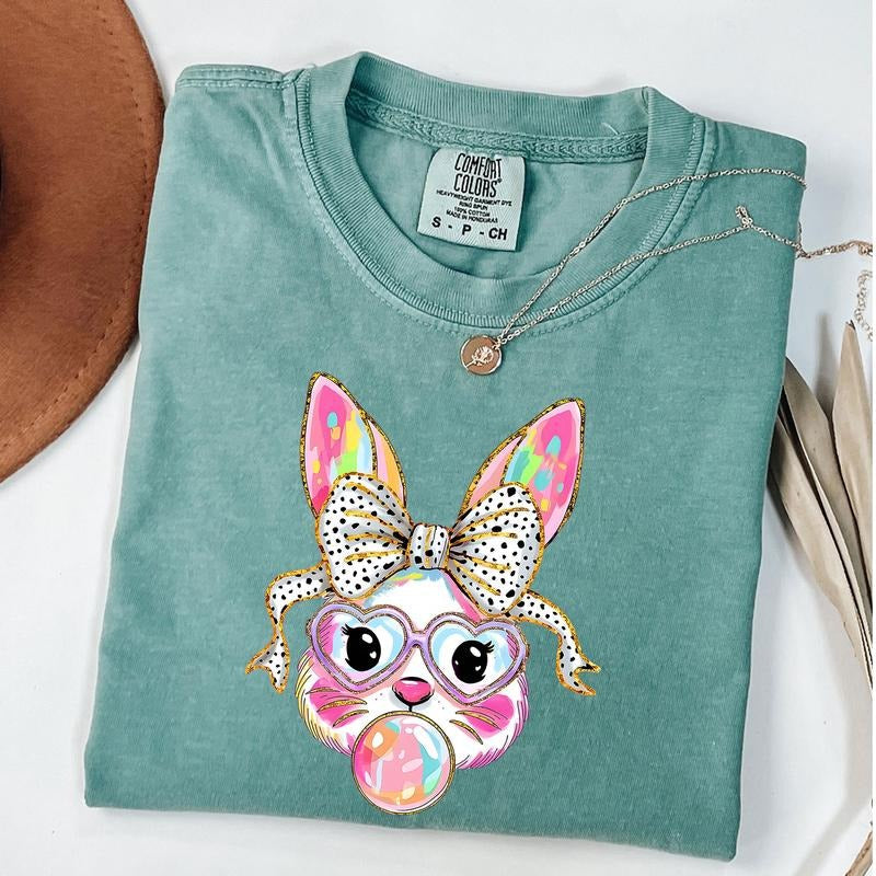 Comfort Colors Glitter Easter Bunny Coquette Shirt, Brushstroke Easter Shirt, Girls Ears T-Shirt, Happy Easter Tee...