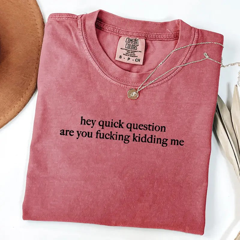 Comfort Colors Hey Quick Question Are You Kidding Me Shirt, Funny Humor Shirt, Funny Girls T-Shirt, Trendy Shirt for Women