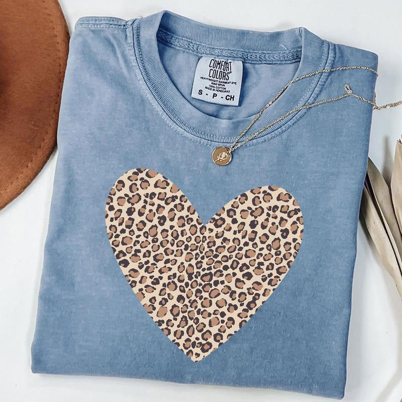 Comfort Colors Leopard Heart Shirt, Retro Leopard T-Shirt, Valentine's Day Tee, Gift For Mom Hoodie, Sweatshirt