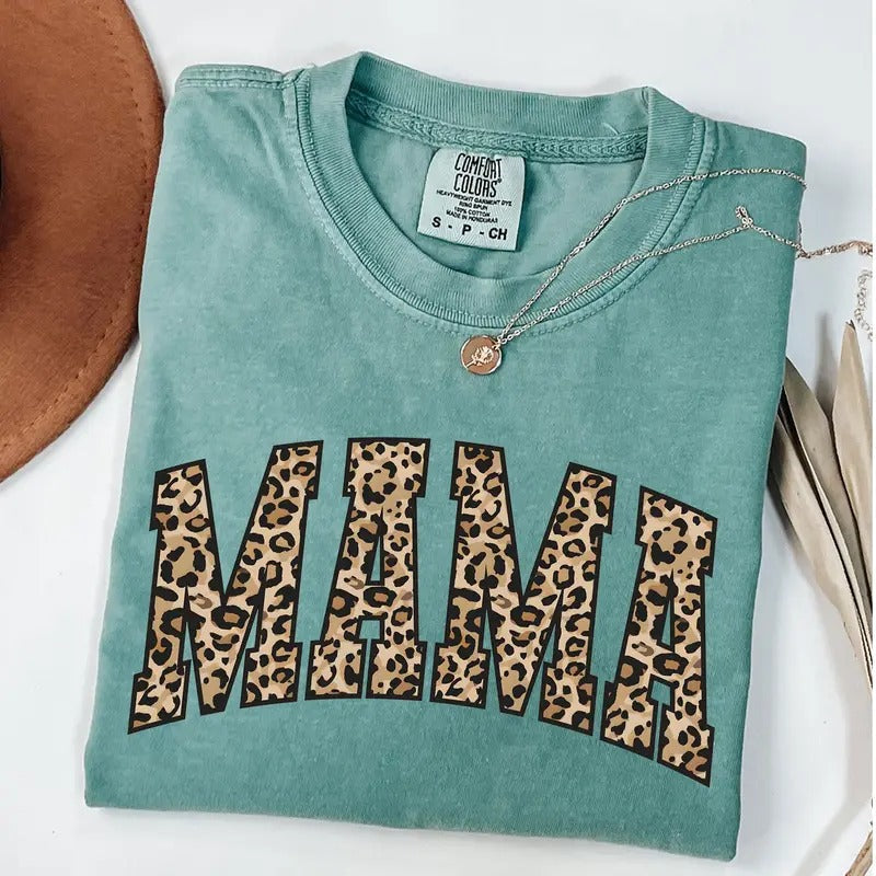 Comfort Colors Leopard Print Mama Shirt Gift for Mom, Retro Mom Tee, Mother's Day Gift, Vintage Cheetah Mama T-shirt,...