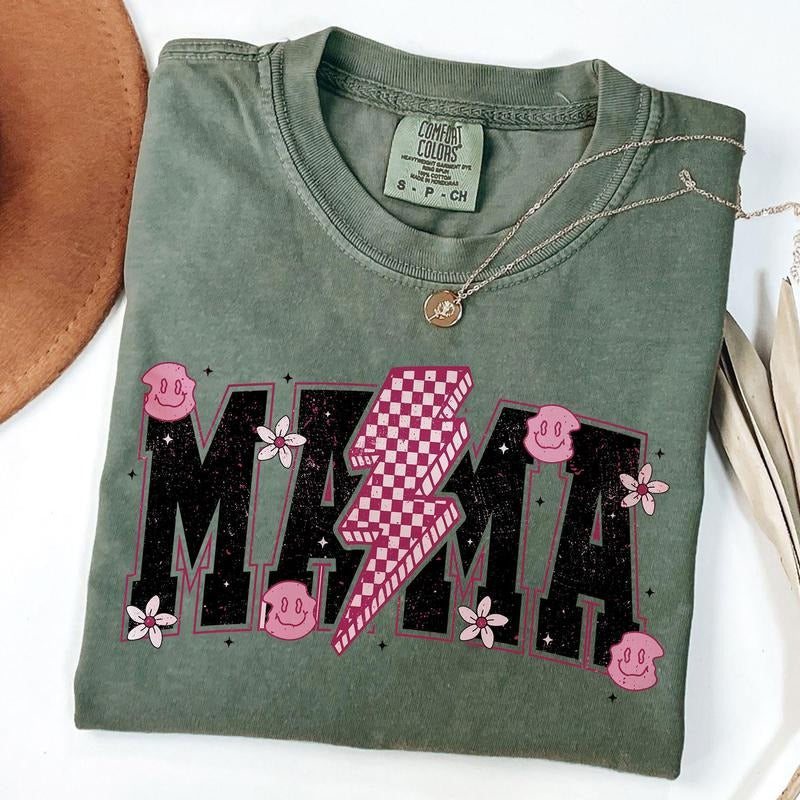 Comfort Colors Mama Lightning Bolt Shirt, Mom Life Shirt, Mama Floral Shirt, Retro Mama Shirt, Mother's Day Gift, Unisex...