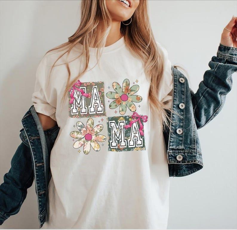 Comfort Colors Mama Shirt, Coquette Bow Mama T-Shirt, Springtime Mom Tee, Mothers Day Gift, New Mom Hoodie, Sweatshirt