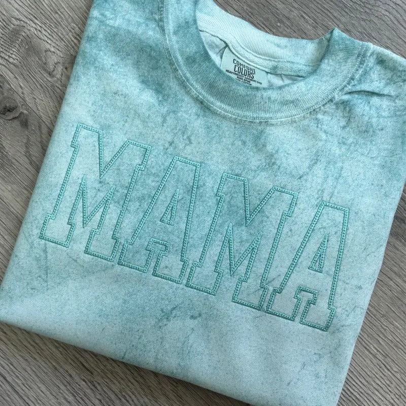 Comfort Colors Monochrome Embroidered Mama Tee Hoodie, Sweatshirt | CiraTrend.com