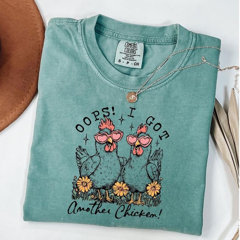 Comfort Colors Oops I Got Another Chicken Shirt, Funny Farm Animal Shirt, Chicken Lover Shirt, Cute Country Floral,...