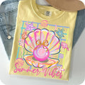 Comfort Colors Pearl Seashell Clam Bow T-Shirt, Summer Vibes Shirt, Coquette Pearl Bow T-Shirt, Summer Girly Shirt,...