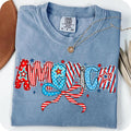Comfort Colors Retro America Flag Coquette T-Shirt, 4th of July Shirt, America T-Shirt, Memorial Day T-Shirt, Girly USA...