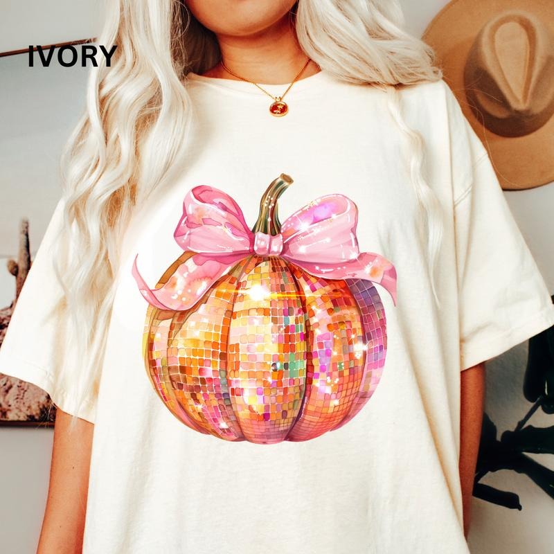 Comfort Colors Shirt, Fall Disco Pumpkin with Bow Shirt, Comfort Colors Fall Shirt, Halloween Graphic Shirt,Casual Shirt...