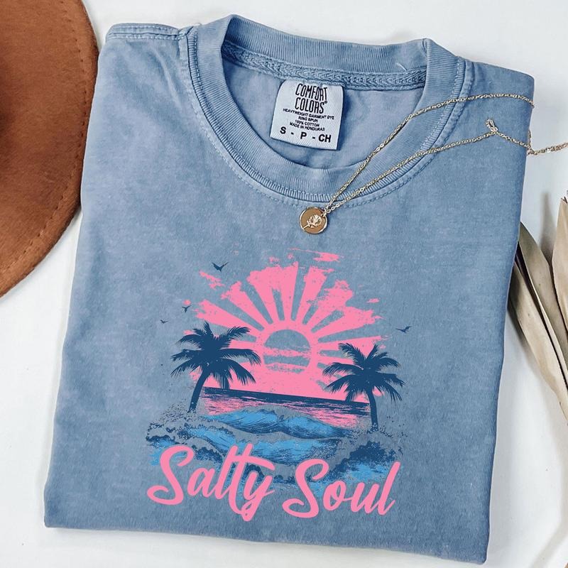Comfort Colors Summer Salty Soul Shirt, Vinatge Summer Tee, Beach Vibes T-Shirt Hoodie, Sweatshirt | CiraTrend.com