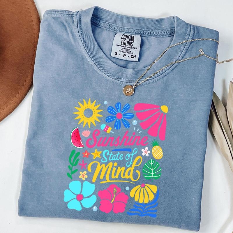 Comfort Colors Sunshine State Of Mind T-Shirt, Beach Tee Retro Flowers Summer, Trendy Summer Shirt, Sunshine T-Shirt,...