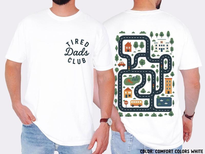 Comfort Colors Tired Dads Club Shirt, Cute Tired Dads Club Shirt, Play Cars On Dads Back, Mat Road Car Race Track Shirt,...