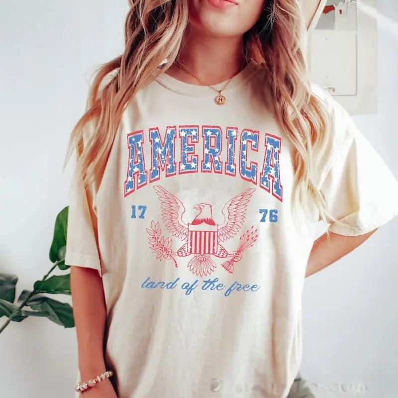 Comfort Colors Vintage America Eagle Graphic Tee, Comfort Colors 4th of July Shirt, 100% Cotton, For Woman Hoodie, Sweatshirt