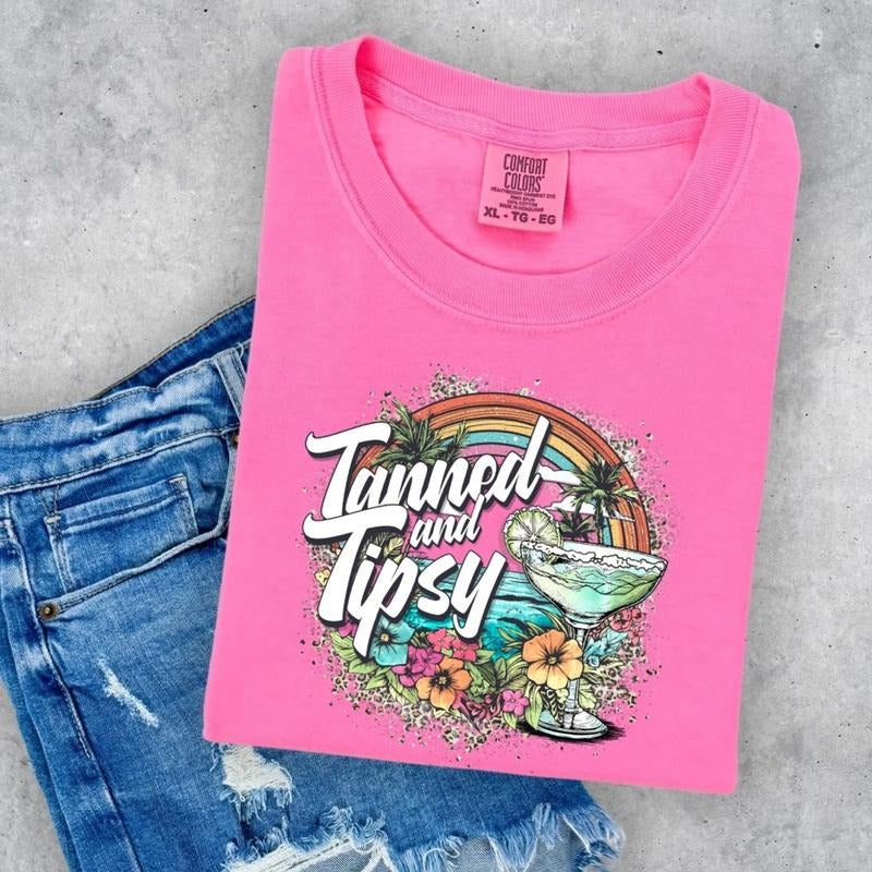 Comfort colors tanned and tipsy short sleeve casual cotton graphic tshirt Hoodie, Sweatshirt | CiraTrend.com