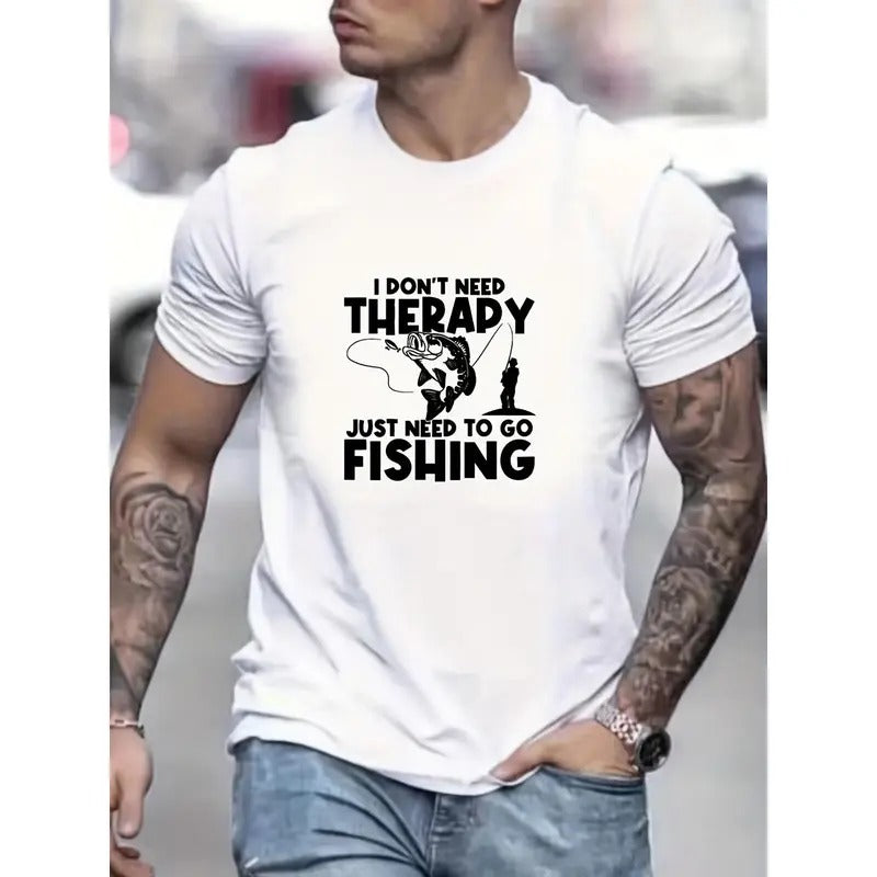 Comfy Graphic Tee for Men - Vibrant Slogan Pattern Print, Soft Fabric, Breathable, Relaxed Fit, Perfect for Outdoor...