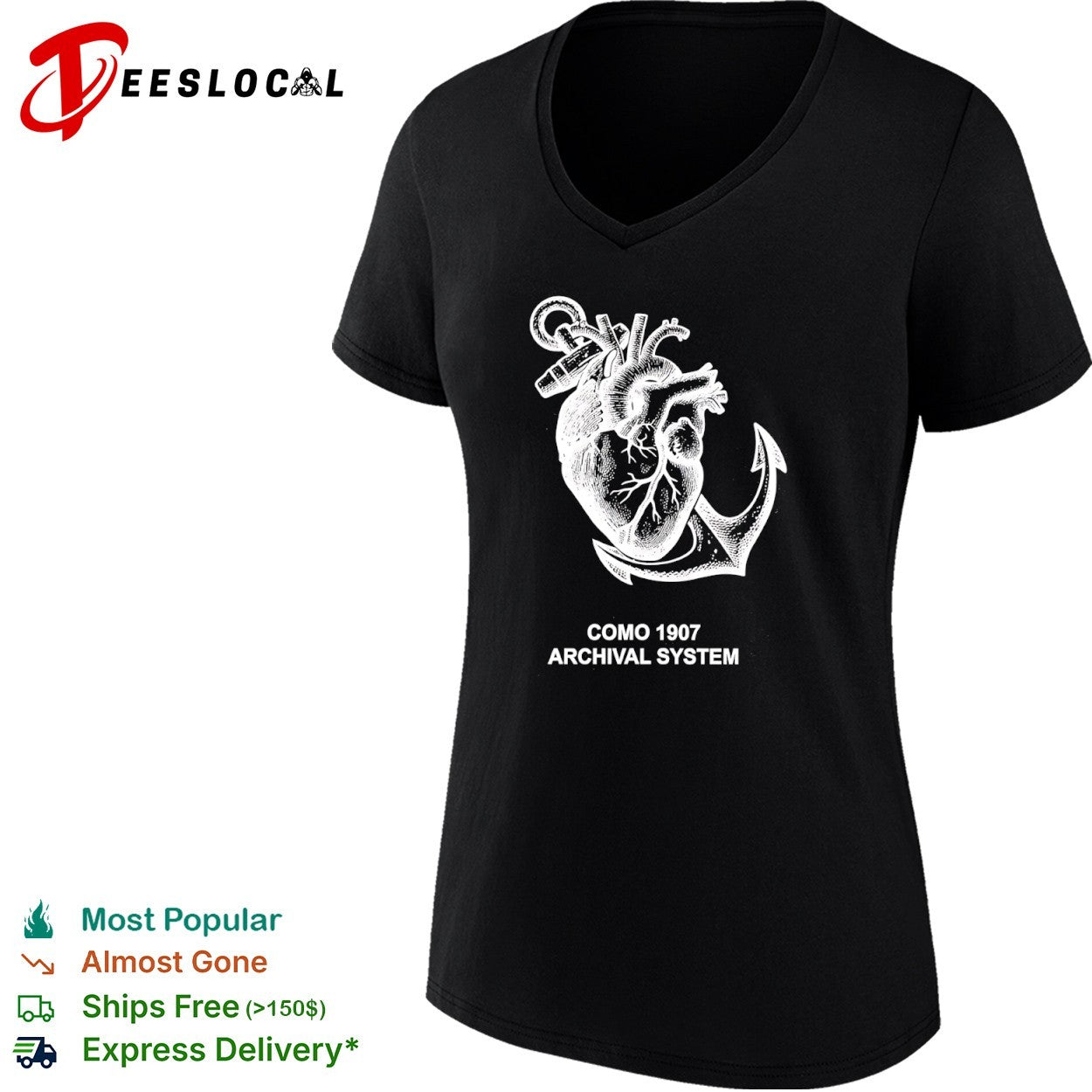 Como 1907 Archival System Anatomical Heart Anchor Nautical Maritime Symbol shirt