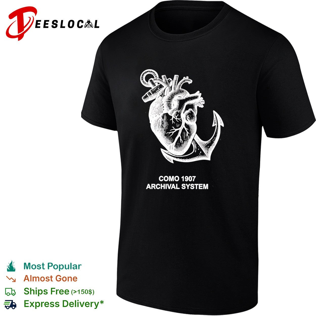Como 1907 Archival System Anatomical Heart Anchor Nautical Maritime Symbol shirt