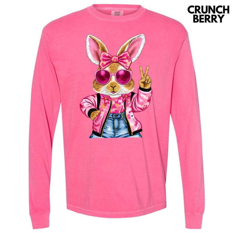 Cool Girl Bunny Long Sleeve Comfort Colors T-Shirt 'NLB' Hoodie, Sweatshirt | CiraTrend.com