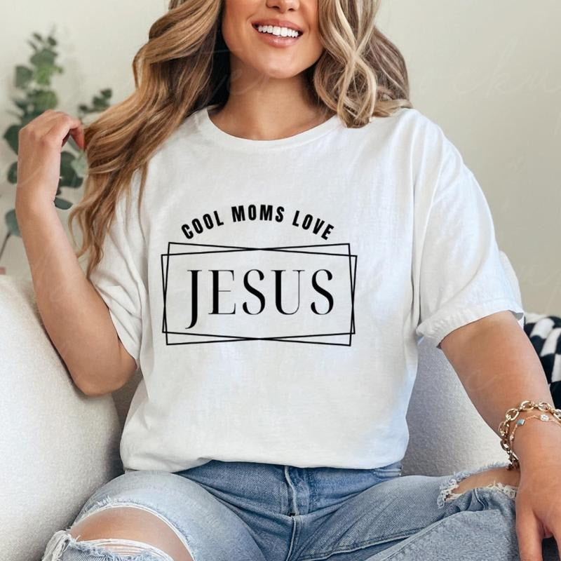 Cool Moms Love Jesus Shirt Pure Cotton Casual Street Style Crew Neck Short Sleeve T-Shirt Tops Trendy For Women For Men...