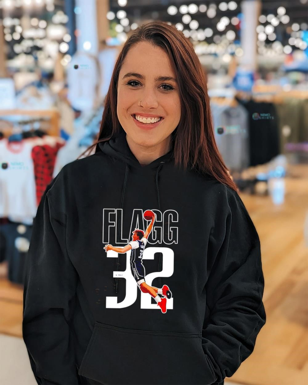 Cooper Flagg dunking Dallas Mavericks 32 jersey superimposed logo shirt