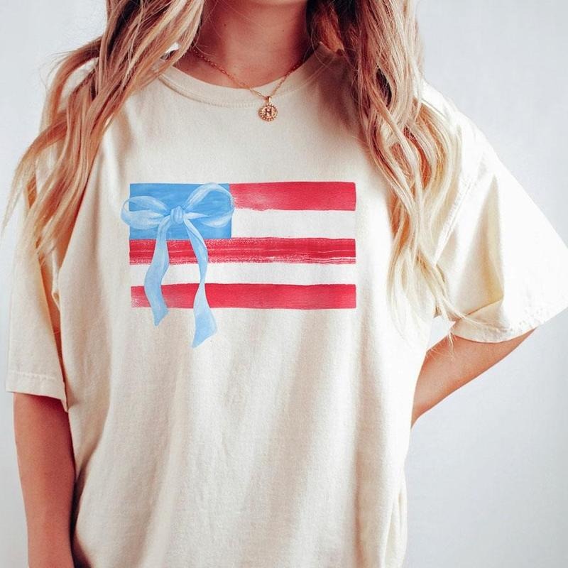 Coquette 4th of July Shirt, 4th of July Bows Shirt, American Flag Shirt, USA Tshirt, Independence Day Tee, 1776 America...