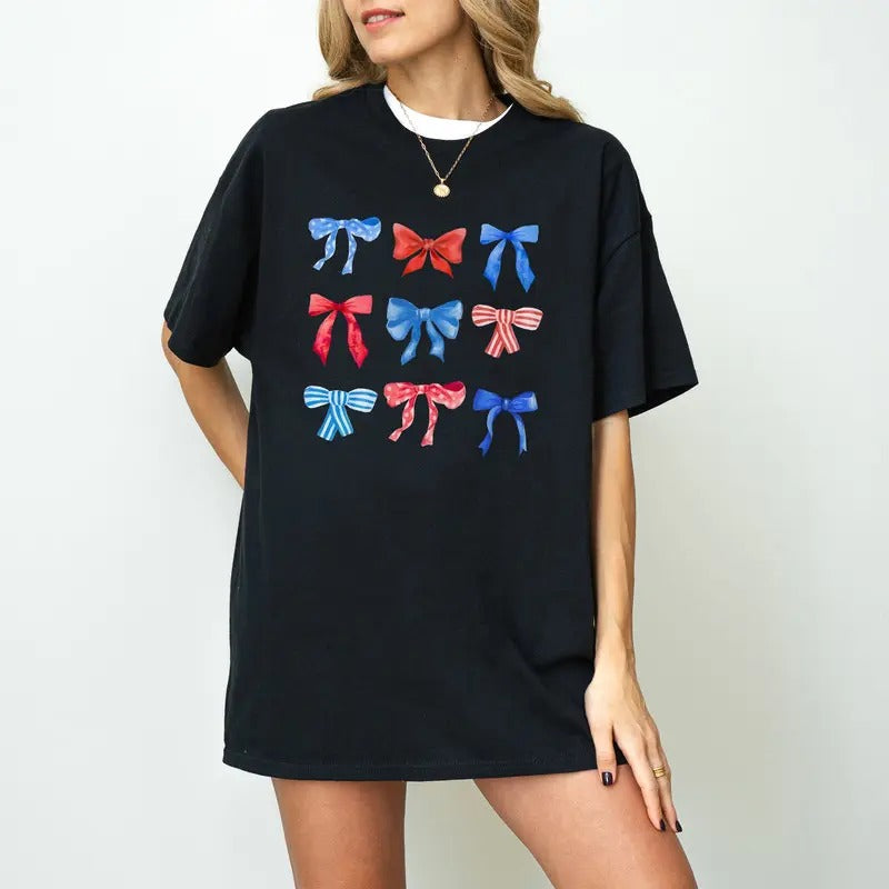 Coquette 4th of July T-shirt, Coquette Bows Shirt, Country Girl T-shirt, Fourth of July Tee, Independence Day Shirt,...