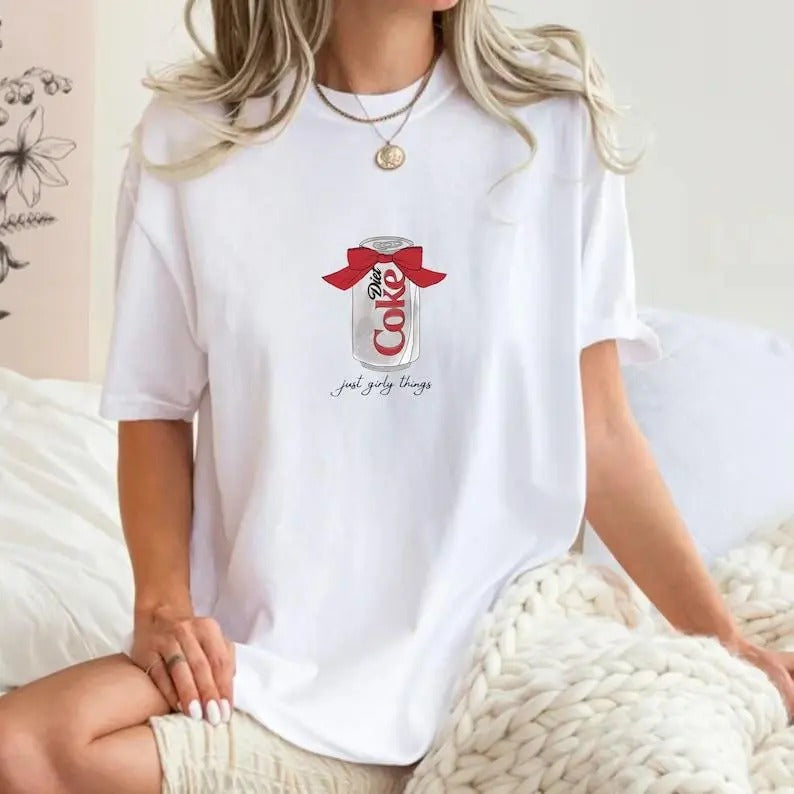 Coquette Aesthetic Crewneck Tee, Diet Coke shirt, Cherry Coke, Bow, Trendy Top Womenswear Hoodie, Sweatshirt | CiraTrend.com