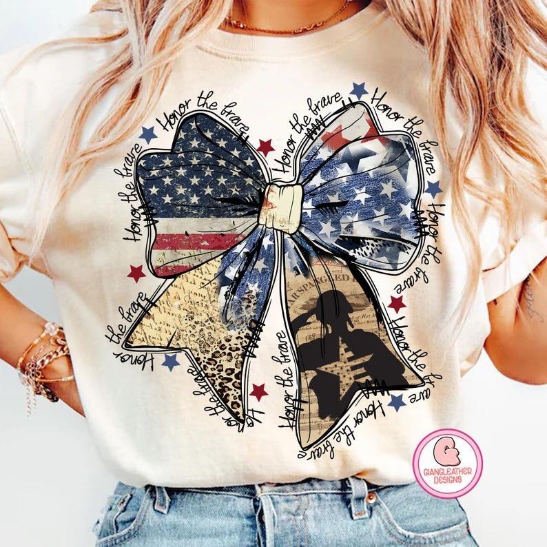 Coquette American tshirt, Honor the brave shirt, Memorial Coquette Bow t-shirt, 4th of July sweatshirt, America tshirt,...