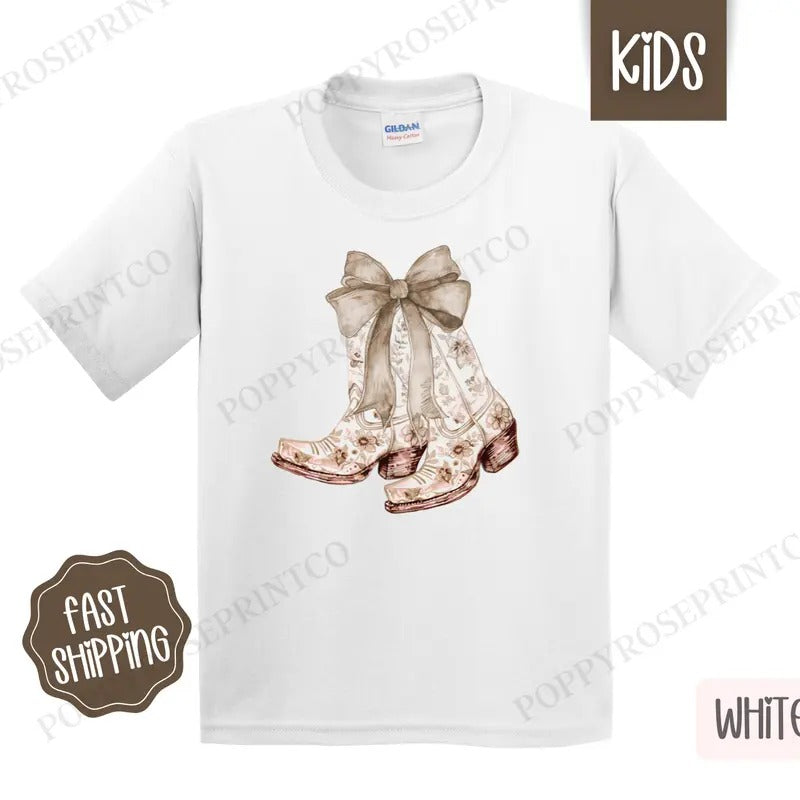 Coquette Beige Cowgirl Boots Kids Shirt - Children's Tshirt - Cute Youth Tee Gildan Hoodie, Sweatshirt | CiraTrend.com