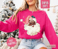 Coquette Black Santa Christmas Sweatshirt, Merry Christmas Sweater, Women's Holiday Crewneck funny santa