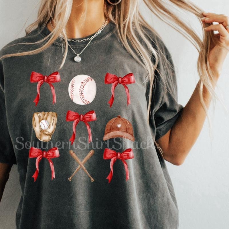 Coquette Bow Baseball Collage T shirt  | Pepper comfort colors t shirt Hoodie, Sweatshirt | CiraTrend.com