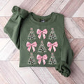 Coquette Bow Christmas Sweatshirt, Christmas Tree Shirt, Christmas Sweatshirt, Girly Christmas Sweater, Coquette Bow...