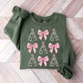Coquette Bow Christmas Sweatshirt, Christmas Tree Shirt, Girly Christmas Sweater Womenswear Cotton Crewneck Hoodie
