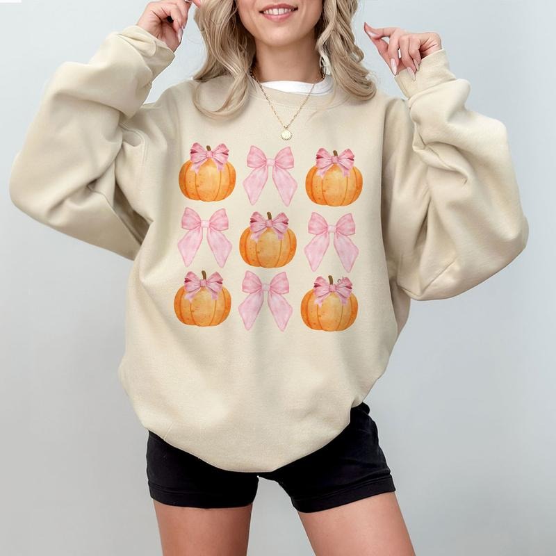 Coquette Bow Halloween Shirt, Pink Bow Pumpkin Shirt, Pumpkin Patch, Thanksgiving Tee, Coquette Halloween Shirt, Vintage...