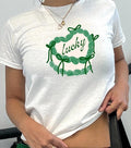 Coquette Bow Lucky Baby Tee, St Patrick's Day Baby Tee, Retro Lucky Vibes T-Shirt, Four Leaf Clover Shirt, Irish Shamrock...