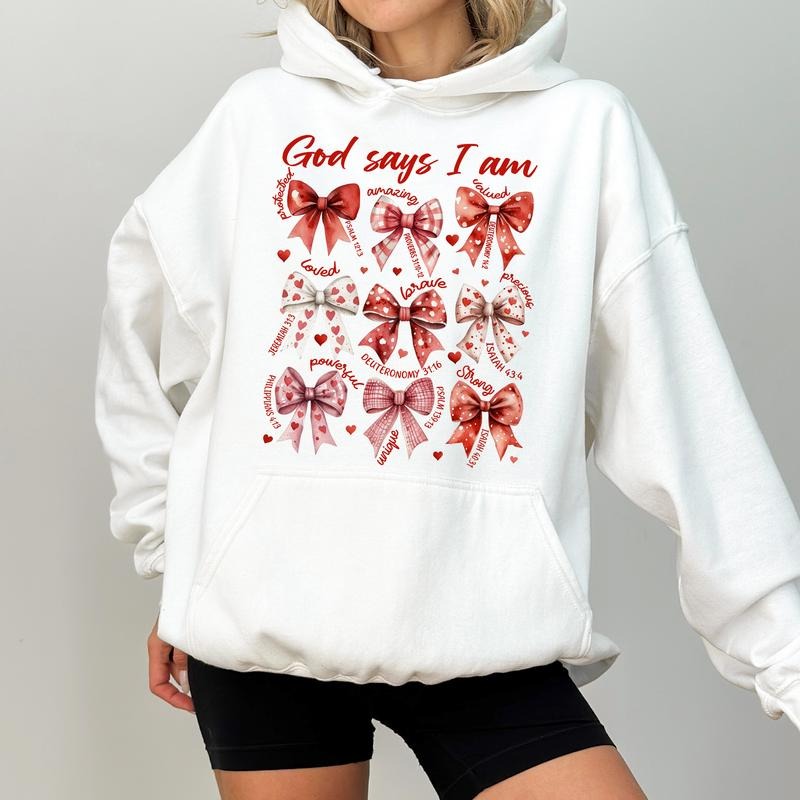 Coquette Christian Hoodie, God Says I Am Graphic Hoodies, Bible Verse Hoodie, Positive Religious Clothing, Valentine Gift...
