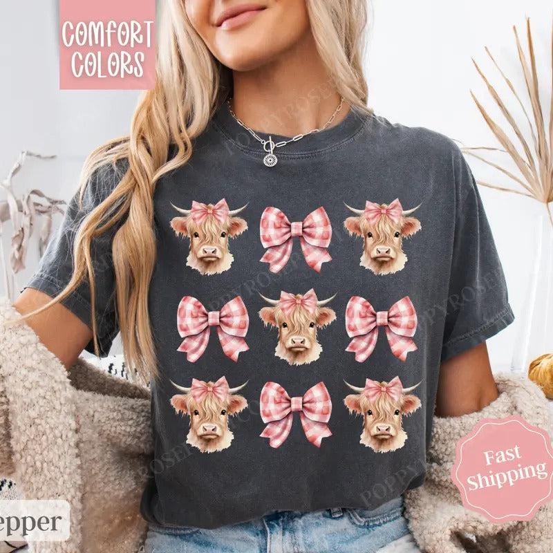 Coquette Cow Shirt Comfort Colors,  Farm Tee, Women's Graphic Tshirt Hoodie, Sweatshirt | CiraTrend.com