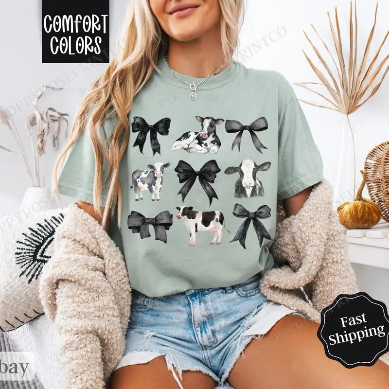 Coquette Cow Shirt Comfort Colors,  Farm Tee, Women's Graphic Tshirtstyle{n002}2 Hoodie, Sweatshirt | CiraTrend.com