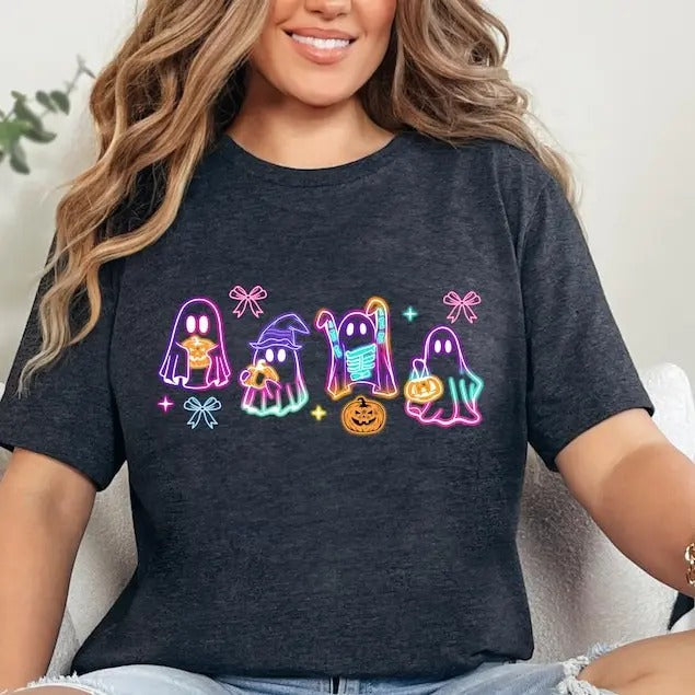 Coquette Halloween Neon Shirt, Halloween Ghost Shirt, Halloween Ghost Neon Shirt, Halloween Party Shirt, Pumpkin Tee,...