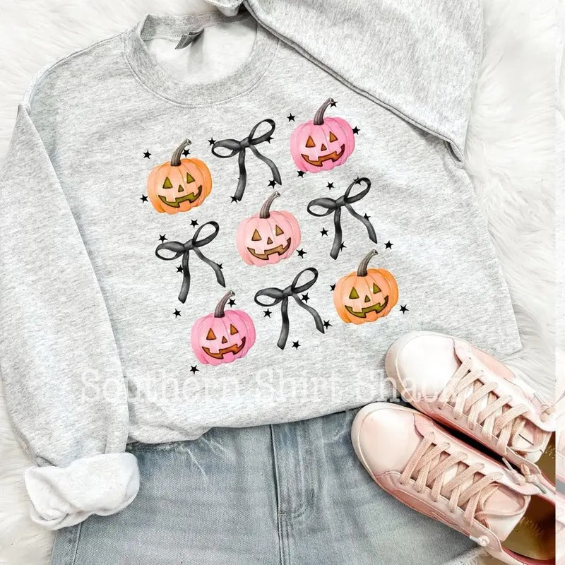 Coquette Halloween sweatshirt | bows and pumpkins sweatshirt T-Shirts, Hoodie | CiraTrend.com