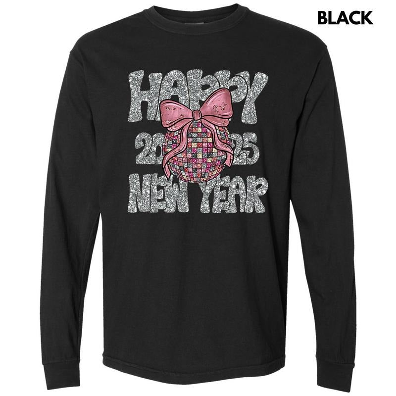 Coquette Happy New Year Long Sleeve Comfort Colors T-Shirt Hoodie, Sweatshirt | CiraTrend.com